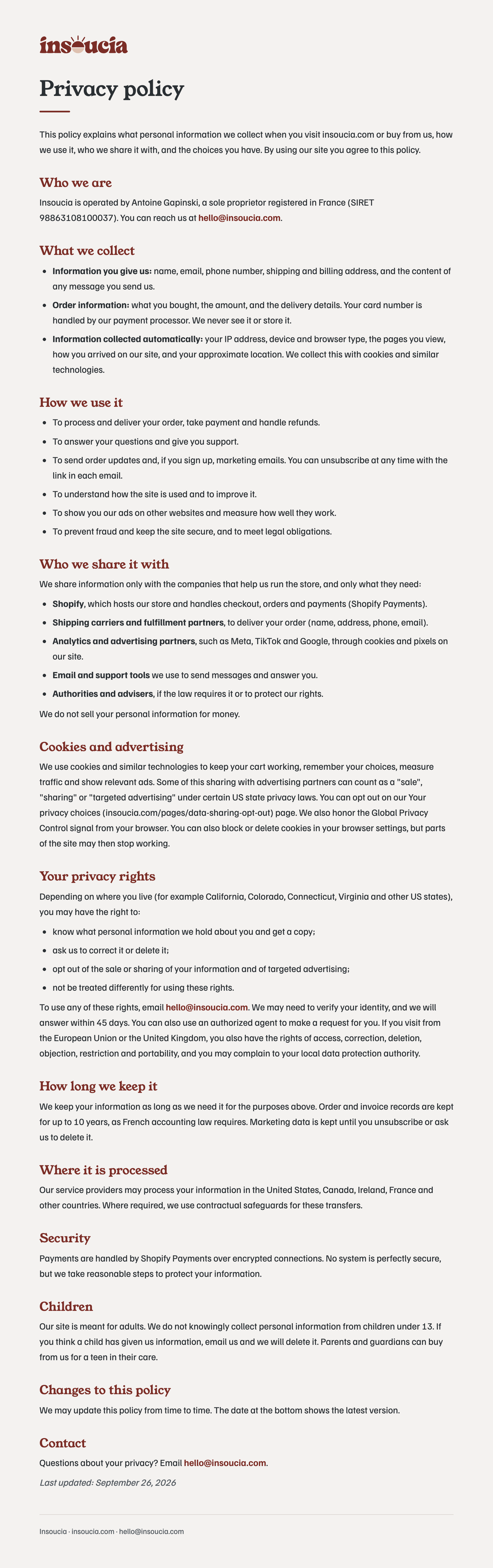 Privacy policy